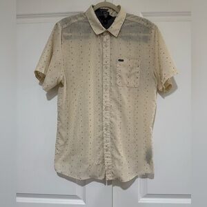 Volcom Shirt Mens Button Up Off-White sz L raised color ovals